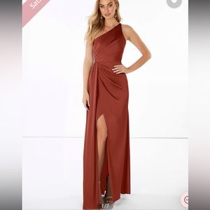Azazie One Shoulder Stretch Satin Floor-Length Dress